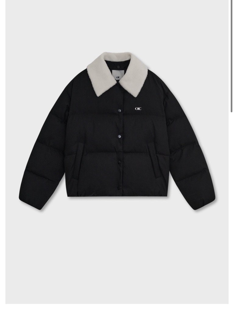 Nwt Oic Korean Women's Black Puffer Jacket With Cream Sherpa Collar